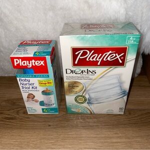 Vintage Playtex Nurser 4oz Baby Bottle Flat Top Nipple & Liners NEW